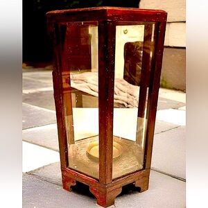 🕯️SF BAY TRADING🕯️VTG WOODEN GLASS OCTAGON BRASS DISH-PLATE CANDLE BOX EUC🪔